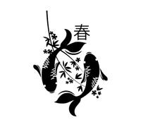 Autocollant mural en vinyle imperméable et amovible avec motif de poisson Koi, décoration japonaise pour maison, studio, chambre à coucher, fenêtre, salon-L-48x67cm-Black