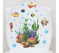 Autocollant mural en vinyle imperméable pour abattant de toilette - Motif poisson sous l'eau - Motif poisson sous l'eau