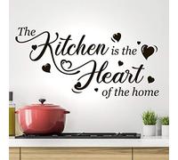 Autocollant mural en vinyle « Kitchen is the Heart of the Home » Citation d'amour Pour armoire, réfrigérateur Pochoirs en verre Citation en forme de cœur Décoration murale pour cuisine ou salon