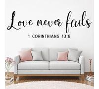 Autocollant mural en vinyle Love Never Fails 1 Corinthiens 13:8 avec verset de la Bible chrétienne 176 x 57 cm