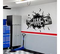 Autocollant mural en vinyle noir - Tête de mort tenant un moteur - Décoration d'intérieur - Convient pour garage et studio, ambiance cool et mécanique, 72 x 36 cm