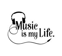 Autocollant mural en vinyle pour casque de musique La musique est ma vie Citation Peintures murales Rock Populaire Amateur de musique Décoration intérieure Affiche de concert-L-48x67cm-Black