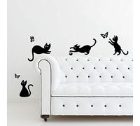 Autocollant mural en vinyle pour décoration de chambre d'enfant Motif chats sauter en jouant avec des papillons