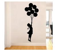 Autocollant Mural En Vinyle Pour Petite Fille Tenant Des Ballons, Grande Taille, Art Pour La Maison,noir,46x125cm