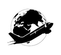 Autocollant mural en vinyle représentant un avion autour du monde, décoration pour chambre à coucher, thème voyage-S-42x52cm-Black