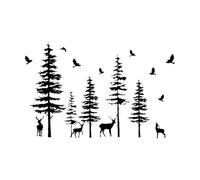 Autocollant mural en vinyle représentant un énorme pin, un cerf, un dortoir, un bureau, une jungle, une forêt, un cerf, un arbre, des oiseaux, pour chambre d'enfant-L-100x155cm-Black