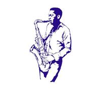 Autocollant mural en vinyle représentant un musicien noir, joueur de saxophone, club de jazz, décoration de chambre à coucher, salle de classe de musique-S-31x57cm-Dark Blue