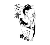 Autocollant mural Geisha Janpan Cherry Blossom Girl Manga pour chambre d'enfant Anime Oriental Girl Sticker mural pour chambre-S-33x56cm-Black