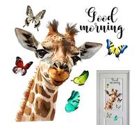 Autocollant mural girafe - 30 x 35 cm - Autocollant imperméable en forme d'animal - Décoration de fenêtre amusante double face avec papillon | Décoration réaliste de fenêtre de voiture et de maison