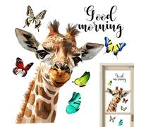 Autocollant mural girafe, autocollants muraux avec fausses fenêtres Bonjour | Décoration amusante pour avec girafe et papillon créatif, autocollant pour animaux réalistes pour l