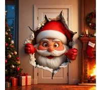 Autocollant mural grand format 3D Noël Père Noël traversant le mur, amovible