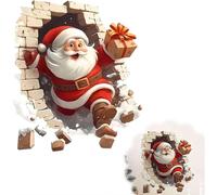 Autocollant mural grand format 3D Père Noël de Noël, design traversant, déco