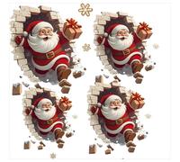 Autocollant mural grand format 3D Père Noël traversant le mur, PVC amovible