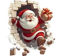 Autocollant mural grand format 3D Père Noël traversant le mur, PVC amovible