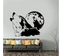 Autocollant mural Howling Wolf avec autocollants murals en vinyle pleine lune Décoration intérieure pour salon, chambre, fresques amovibles Articles ménagers 57x42cm