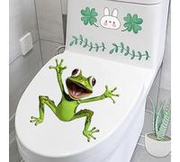 Autocollant mural imperméable pour abattant de toilettes, motif grenouille, papillon, fleur, feuille