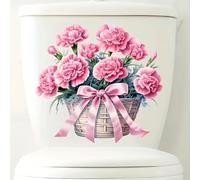Autocollant mural imperméable pour abattant de toilettes, motif nœud rose, fleur, feuille d'oiseau, abattant de toilettes, réservoir, salle de bain