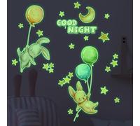 Autocollant Mural Lapin Lumineux,Animaux Mignons Glow in The Dark Décalque D'art Mural à Décoller et à Coller Lapin, étoiles, Ballons pour Bébé Fille Garçon Chambre d'enfant Nursery