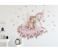 Autocollant mural Licorne Image murale I Décorations murales pour enfant Garçon Chambre d'enfant Fille Osomhome (Licorne + Ballerine, XL)