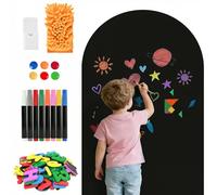 Autocollant mural magnétique en forme d'arche - 100 x 45 cm - Tableau noir magnétique pour mur - Tableau noir autocollant avec 8 marqueurs, porte-stylo magnétique, lettres et symboles magnétiques pour