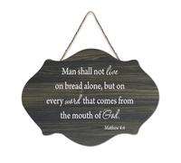 Autocollant mural « Man Shall Not Live by Bread Alone But On Every Word That Comes from The Mouth of God » en bois rustique pour porte d'entrée, porche, décoration murale, panneau en bois de ferme
