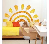 Autocollant mural motif soleil aquarelle jaune et orange, grande taille 117 x 60 cm, à décoller et à coller, décoration de chambre d'enfant