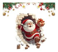 Autocollant mural Noël 3D grand format Père Noël trou cassé, vinyle amovible