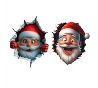 Autocollant mural Noël grand format 3D Père Noël cassant le mur, amovible