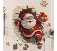 Autocollant mural Noël grand format 3D Père Noël traversant, amovible