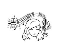 Autocollant mural note de musique fille écoutant de la musique décalcomanies murales en vinyle style musical chanson de musique-S-29x42cm-Black