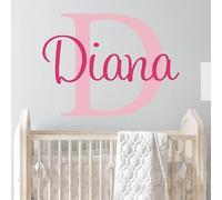 Autocollant mural personnalisé avec nom pour enfants avec monogramme - Décoration murale en vinyle doré