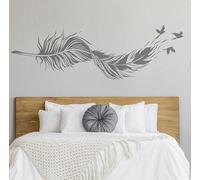 Autocollant Mural Plume Courbée avec Oiseau Volant Liberté Autocollant Mural Chambre Salon,Gris,56cmwidex18cmhigh