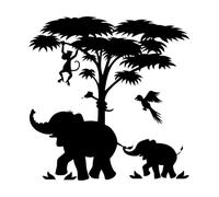 Autocollant mural pour chambre d'enfant, motif éléphant, décoration de chambre de bébé, jungle, singe, arbre, chambre de garçon-S-42x43cm-Black