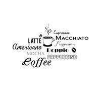 Autocollant mural pour panneau de café Types de café Peintures murales en vinyle Fenêtre de restaurant de café Noms de café-S-33x57cm-Black