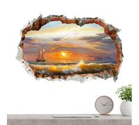 Autocollant Mural Scène De Plage,Stickers Muraux De Plage | d’écran de bâton de fenêtre de mer | Autocollant Mural adhésif à trous cassés, décoratif, paysage de mer, pour fenêtre, pour salon