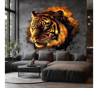 Autocollant mural tigre ardent | Art mural tigre audacieux 3D | Décoration murale animale intense pour salon, bureau, chambre à coucher, accent safari