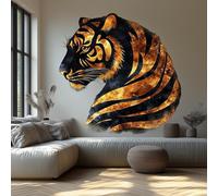 Autocollant mural tigre majestueux | Profil de tigre doré 3D | Décoration murale élégante pour salon, bureau, accent nature