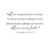 Autocollant mural verset biblique 1 Corinthiens 13:4.7-8 Chambre Chrétienne Prier L'amour ne faillit jamais Patient Gentil Confiance Sticker mural-S-32x56cm-Black