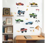 Autocollant mural voiture de sport flamme rouge & bleu de course, décalcomanie murale trophée véhicule routier, convient pour chambre, salle de jeux, salle à manger, décoration de la maison C750,C745g
