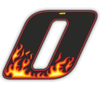 Autocollant numéro de course pour moto "0" Flames 65 x 85 mm