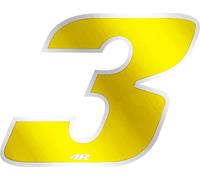 Autocollant numéro de course pour moto "3" jaune 65 x 85 mm
