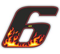 Autocollant numéro de course pour moto "6" Flames 65 x 85 mm