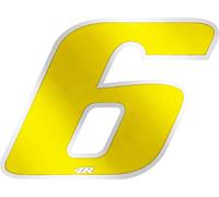 Autocollant numéro de course pour moto "6" jaune 65 x 85 mm