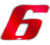 Autocollant numéro de course pour moto "6" rouge 65 x 85 mm