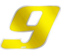 Autocollant numéro de course pour moto "9" jaune 65 x 85 mm