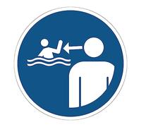 Autocollant Obligation Mandatory NF ISO7010 - Sticker Adhésif Signalétique Rond Laminé Plastifié Résistant à l'eau et aux UV - Surveiller les Enfants en Environnement Aquatique - Diamètre 10 cm