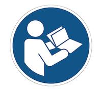 Autocollant Obligation Mandatory NF ISO7010 - Sticker Adhésif Signalétique Rond Laminé Plastifié Résistant à l'eau et aux UV - La Notice d’Instructions - Diamètre 10 cm