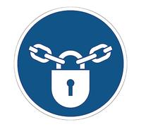 Autocollant Obligation Mandatory NF ISO7010 - Sticker Adhésif Signalétique Rond Laminé Plastifié Résistant à l'eau et aux UV - Verrouillage Obligatoire - Diamètre 25 cm