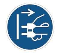 Autocollant Obligation Mandatory NF ISO7010 - Sticker Adhésif Signalétique Rond Laminé Plastifié Résistant à l'eau et aux UV - Débrancher la Prise d’Alimentation du Secteur - Diamètre 60 cm