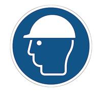 Autocollant Obligation Mandatory NF ISO7010 - Sticker Adhésif Signalétique Rond Laminé Plastifié Résistant à l'eau et aux UV - Casque de Protection Obligatoire - Diamètre 25 cm